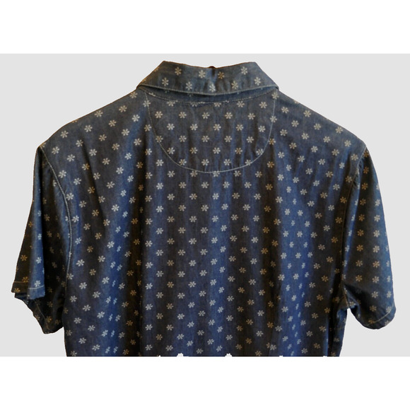 French Kuff Denim Collared Dress White Floral Pattern Detail Snap Closure XL - Picture 4 of 9